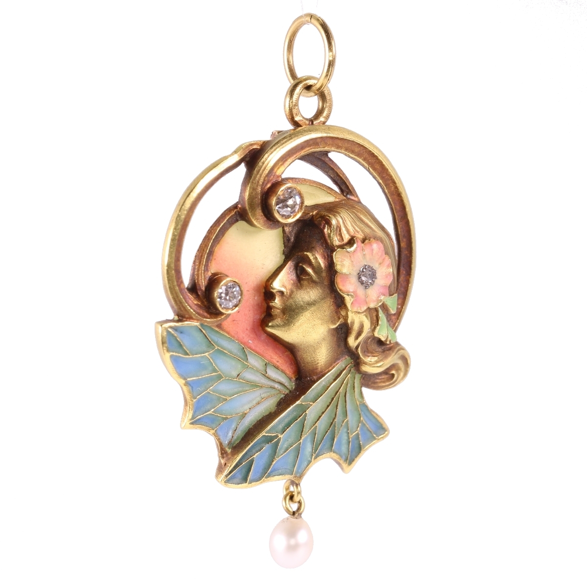 High quality Art Nouveau pendant/brooch with plique a jour enamel (image 4 of 13)